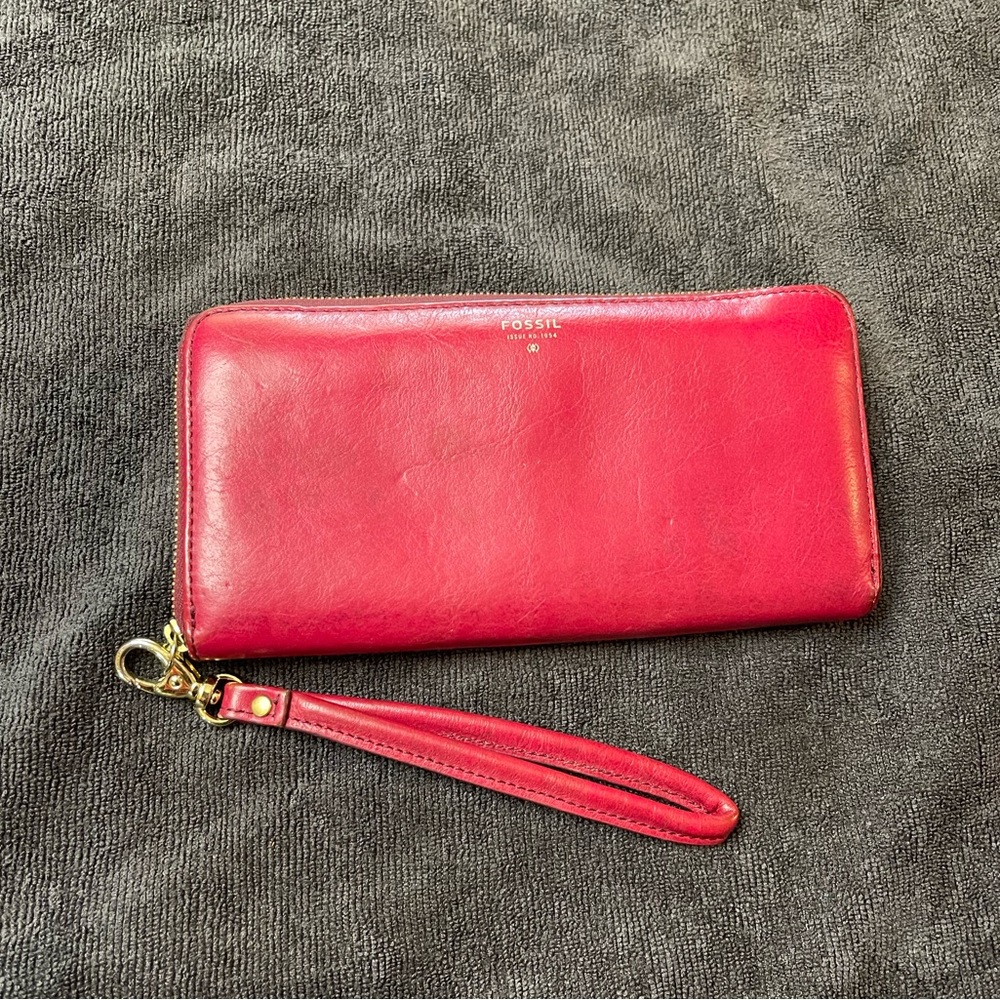 Fossil Red Leather Wallet Clutch